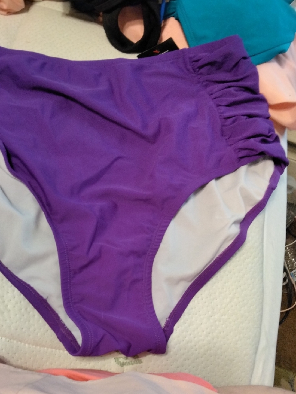 High-waisted Purple Swim Bottom With Side Ruching